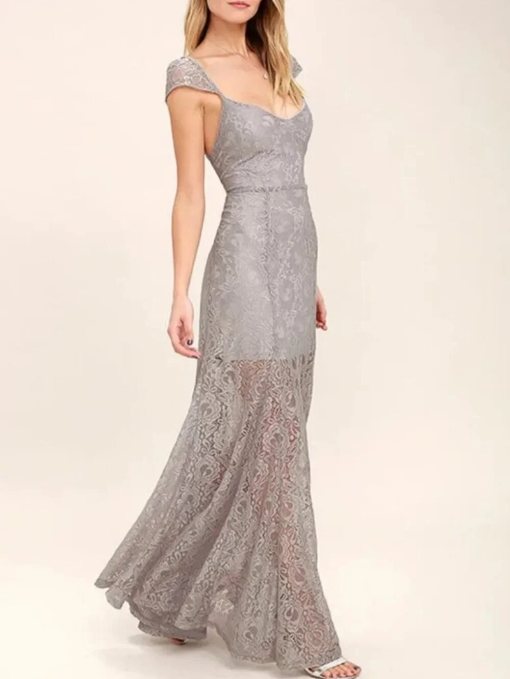 lulus gray maxi dress Lulus Maxi Dress Surplice V-Neck Rayon Spandex Jersey Knit Grey Medium NEW